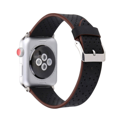 สำหรับ Apple Watch Series 8 & 7 41 มม. / SE 2 & 6 & SE & 5 & 4 40 มม. / 3 & 2 & 1 38 มม. แฟชั่นเรียบง่ายหนังแท้รูรูปแบบสายนาฬิกา, 38mm