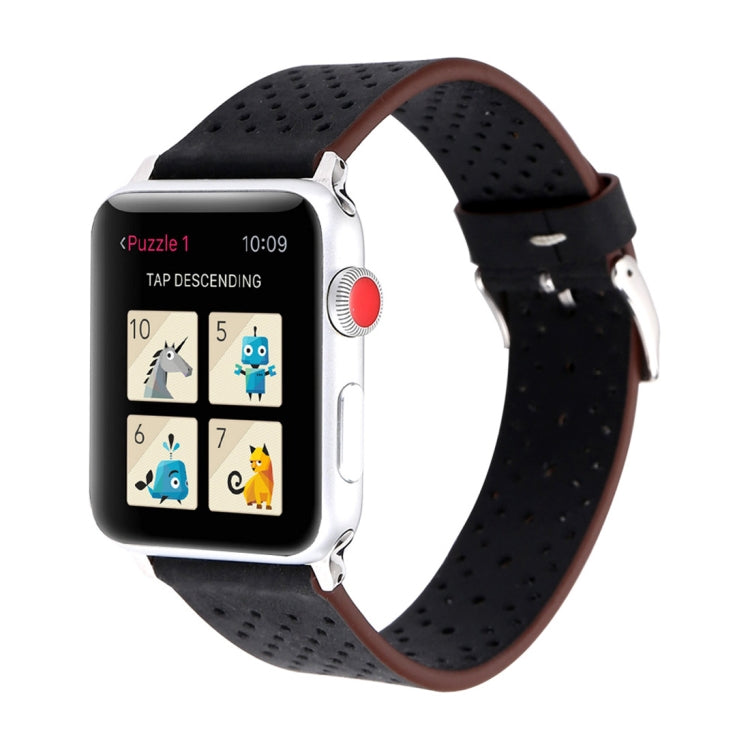 สำหรับ Apple Watch Series 8 & 7 41 มม. / SE 2 & 6 & SE & 5 & 4 40 มม. / 3 & 2 & 1 38 มม. แฟชั่นเรียบง่ายหนังแท้รูรูปแบบสายนาฬิกา, 38mm