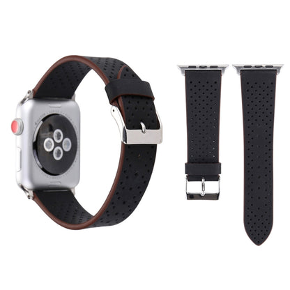 สำหรับ Apple Watch Series 8 & 7 41 มม. / SE 2 & 6 & SE & 5 & 4 40 มม. / 3 & 2 & 1 38 มม. แฟชั่นเรียบง่ายหนังแท้รูรูปแบบสายนาฬิกา, 38mm