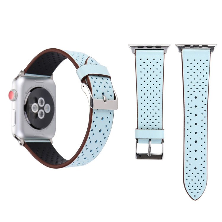 สำหรับ Apple Watch Series 8 & 7 41 มม. / SE 2 & 6 & SE & 5 & 4 40 มม. / 3 & 2 & 1 38 มม. แฟชั่นเรียบง่ายหนังแท้รูรูปแบบสายนาฬิกา, 38mm