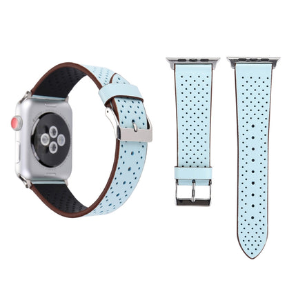 สำหรับ Apple Watch Series 8 & 7 41 มม. / SE 2 & 6 & SE & 5 & 4 40 มม. / 3 & 2 & 1 38 มม. แฟชั่นเรียบง่ายหนังแท้รูรูปแบบสายนาฬิกา, 38mm