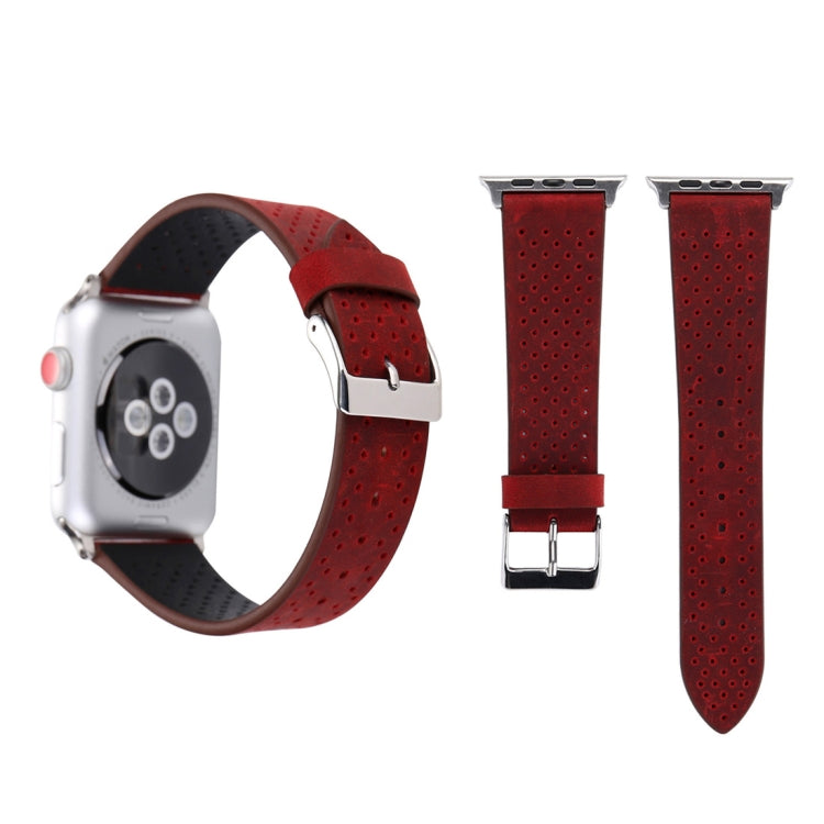 สำหรับ Apple Watch Series 8 & 7 41 มม. / SE 2 & 6 & SE & 5 & 4 40 มม. / 3 & 2 & 1 38 มม. แฟชั่นเรียบง่ายหนังแท้รูรูปแบบสายนาฬิกา, 38mm
