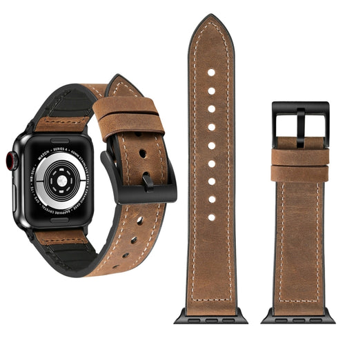 พื้นผิวม้าบ้า TPU + สายนาฬิกาสแตนเลสสำหรับ Apple Watch Series 7 41mm / 6 & SE & 5 & 4 40mm / 3 & 2 & 1 38mm, 40mm