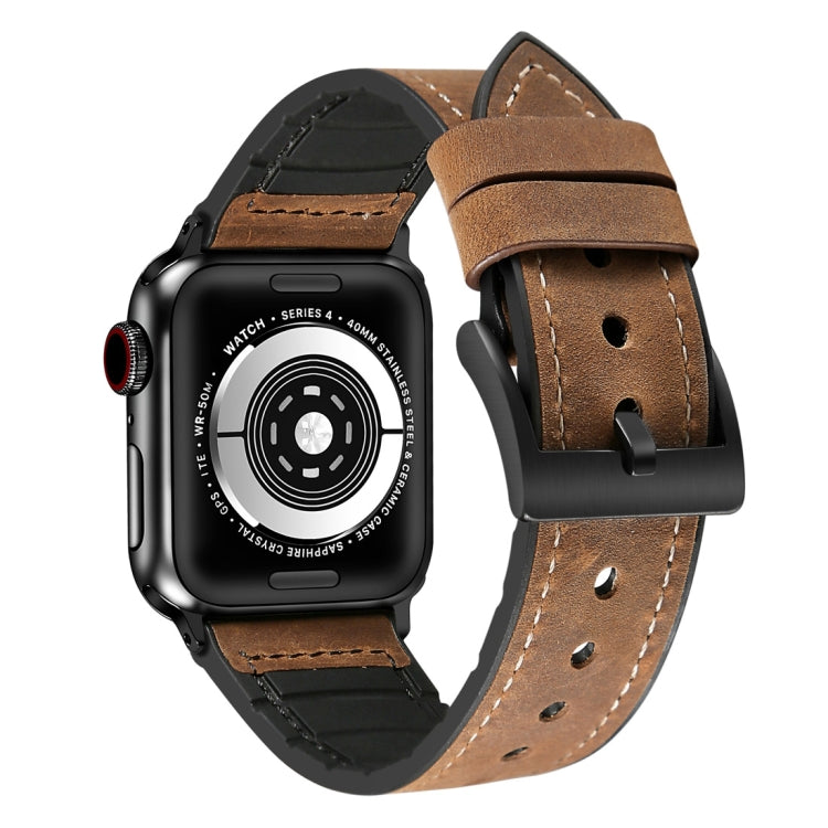 พื้นผิวม้าบ้า TPU + สายนาฬิกาสแตนเลสสำหรับ Apple Watch Series 7 41mm / 6 & SE & 5 & 4 40mm / 3 & 2 & 1 38mm, 40mm