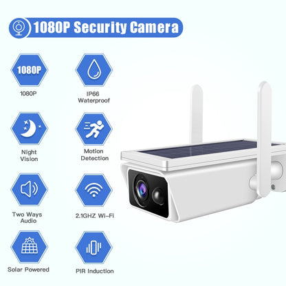 T13-2 1080P HD กล้องรักษาความปลอดภัย WiFi 2.4GHz พลังงานแสงอาทิตย์แบบใช้พลังงานแสงอาทิตย์ไม่มีแบตเตอรี่รองรับการตรวจจับการเคลื่อนไหวการมองเห็นตอนกลางคืนเสียงสองทางการ์ด TF, T13-2 without Battery