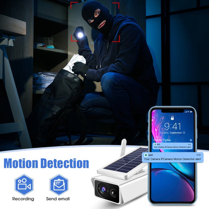 T13-2 1080P HD กล้องรักษาความปลอดภัย WiFi 2.4GHz พลังงานแสงอาทิตย์แบบใช้พลังงานแสงอาทิตย์ไม่มีแบตเตอรี่รองรับการตรวจจับการเคลื่อนไหวการมองเห็นตอนกลางคืนเสียงสองทางการ์ด TF, T13-2 without Battery