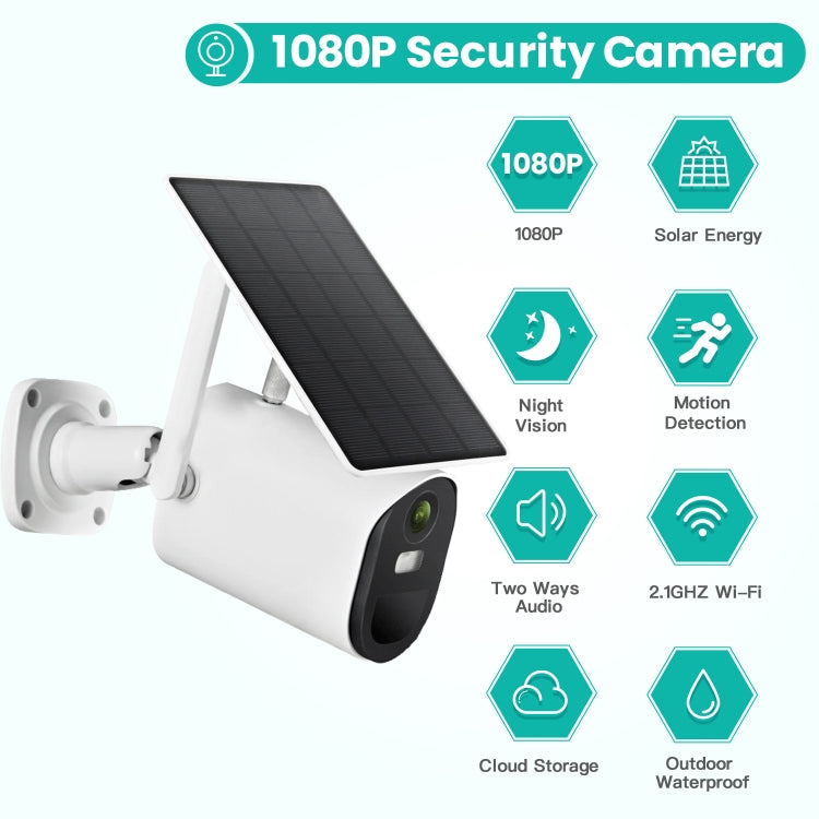 T20 1080P Full HD กล้อง WiFi พลังงานแสงอาทิตย์, รองรับการตรวจจับการเคลื่อนไหว, Night Vision, เสียงสองทาง, การ์ด TF, WiFi