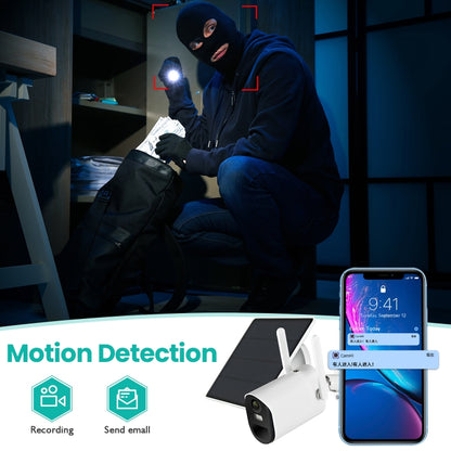 T20 1080P Full HD กล้อง WiFi พลังงานแสงอาทิตย์, รองรับการตรวจจับการเคลื่อนไหว, Night Vision, เสียงสองทาง, การ์ด TF, WiFi