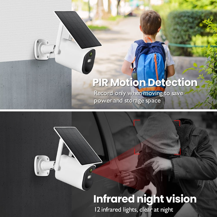 T20 1080P Full HD กล้อง WiFi พลังงานแสงอาทิตย์, รองรับการตรวจจับการเคลื่อนไหว, Night Vision, เสียงสองทาง, การ์ด TF, WiFi