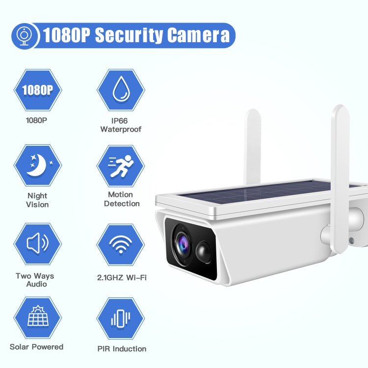 T13-2 1080P HD กล้องรักษาความปลอดภัย WiFi 2.4GHz พลังงานแสงอาทิตย์พร้อมแบตเตอรี่รองรับการตรวจจับการเคลื่อนไหวการมองเห็นตอนกลางคืนเสียงสองทางการ์ด TF, T13-2 with Battery