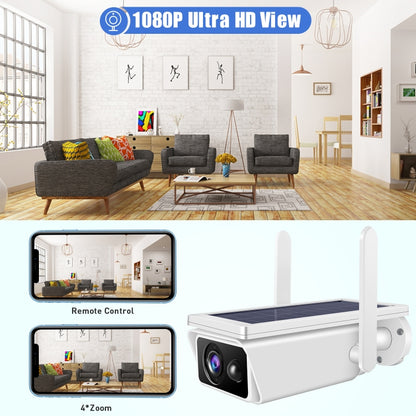T13-2 1080P HD กล้องรักษาความปลอดภัย WiFi 2.4GHz พลังงานแสงอาทิตย์พร้อมแบตเตอรี่รองรับการตรวจจับการเคลื่อนไหวการมองเห็นตอนกลางคืนเสียงสองทางการ์ด TF, T13-2 with Battery