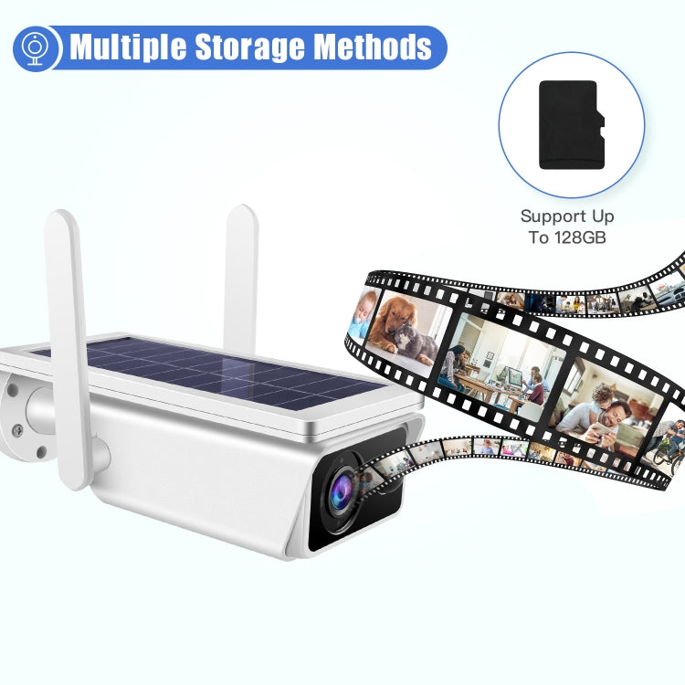 T13-2 1080P HD กล้องรักษาความปลอดภัย WiFi 2.4GHz พลังงานแสงอาทิตย์พร้อมแบตเตอรี่รองรับการตรวจจับการเคลื่อนไหวการมองเห็นตอนกลางคืนเสียงสองทางการ์ด TF, T13-2 with Battery