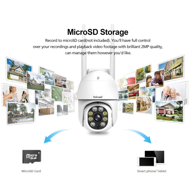 Sricam SP028 1080P HD กล้อง PTZ กลางแจ้ง, รองรับเสียงสองทาง / การตรวจจับการเคลื่อนไหว / การตรวจจับแบบ Humanoid / สี Night Vision / การ์ด TF, ปลั๊กของสหรัฐฯ, SP028 AU Plug, SP028 EU Plug, SP028 UK Plug, SP028 US Plug