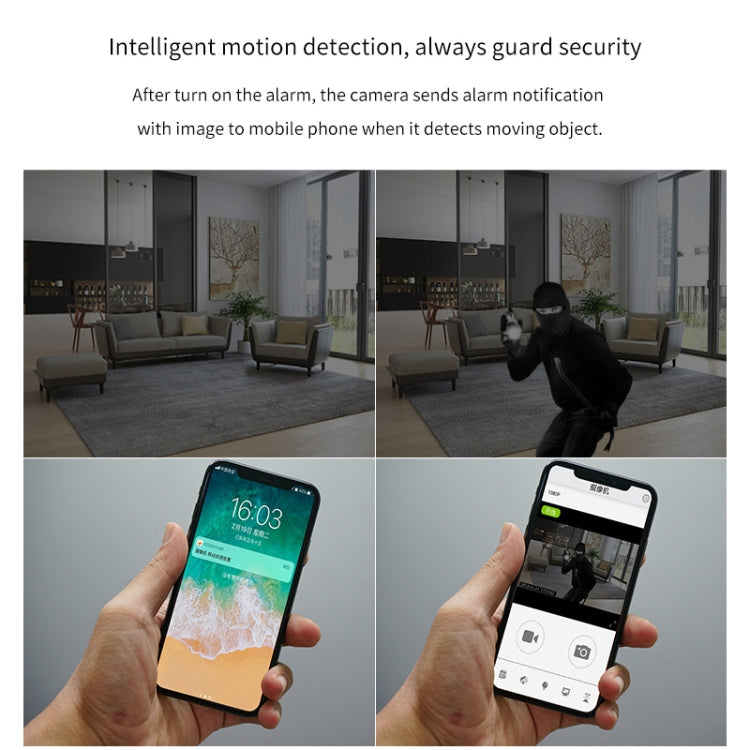 CAMSOY S8 HD 1280 x 720P 140 องศามุมกว้างไร้สาย WiFi กล้องเฝ้าระวังอัจฉริยะรองรับการมองเห็นอัตโนมัติด้วยแสงอัตโนมัติและการตรวจจับการเคลื่อนไหวและการบันทึกแบบวนซ้ำ, S8