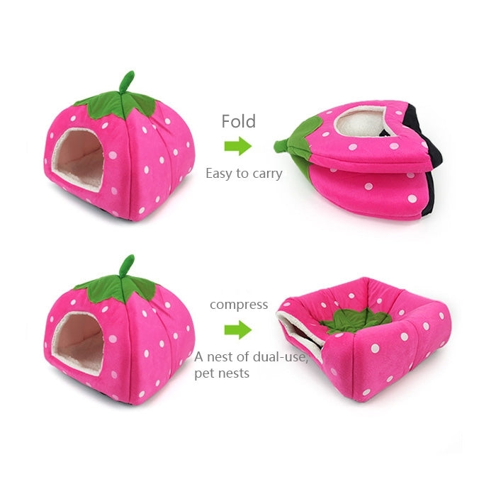 รังบ้านสัตว์เลี้ยงตุ๊กตาสั้นทรงสตรอเบอร์รี่พับได้ ขนาด: L, Red, Size L, Pink, Size L, Purple, Size L