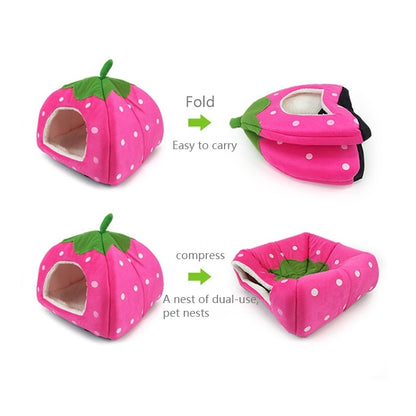 รังบ้านสัตว์เลี้ยงตุ๊กตาสั้นทรงสตรอเบอร์รี่พับได้ ขนาด: L, Red, Size L, Pink, Size L, Purple, Size L