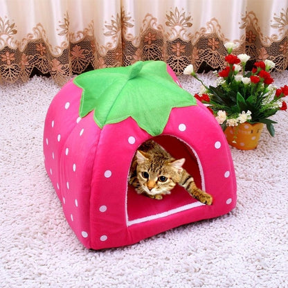 รังบ้านสัตว์เลี้ยงตุ๊กตาสั้นทรงสตรอเบอร์รี่พับได้ ขนาด: L, Red, Size L, Pink, Size L, Purple, Size L