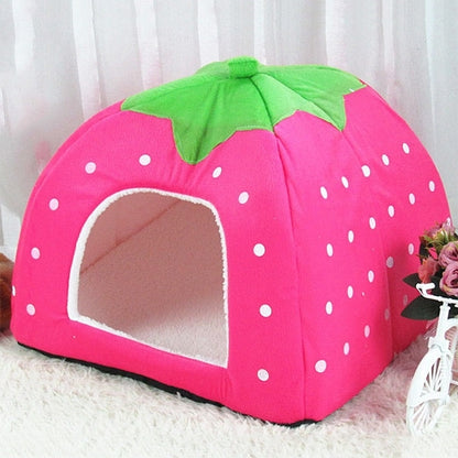รังบ้านสัตว์เลี้ยงตุ๊กตาสั้นทรงสตรอเบอร์รี่พับได้ ขนาด: L, Red, Size L, Pink, Size L, Purple, Size L