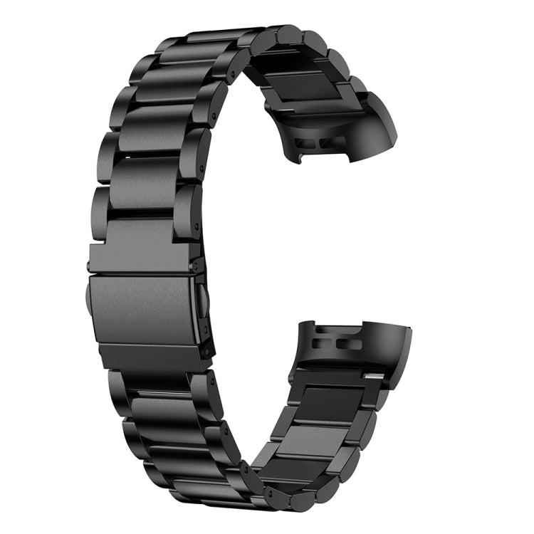 สายนาฬิกาสแตนเลสแบบแข็งสามเม็ดหนังสติ๊กหัวเข็มขัดสำหรับ Fitbit Charge 3