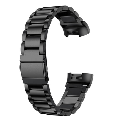 สายนาฬิกาสแตนเลสแบบแข็งสามเม็ดหนังสติ๊กหัวเข็มขัดสำหรับ Fitbit Charge 3