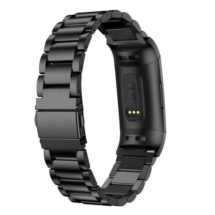 สายนาฬิกาสแตนเลสแบบแข็งสามเม็ดหนังสติ๊กหัวเข็มขัดสำหรับ Fitbit Charge 3