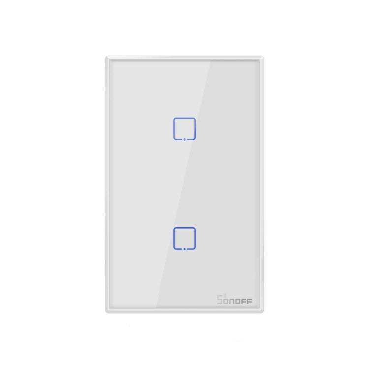 Sonoff T2 Touch 120 มม. แผงกระจกนิรภัยสวิตช์ผนังไฟบ้านอัจฉริยะสวิตช์สัมผัสเข้ากันได้กับ Alexa และ Google Home, AC 100 V-240 V, US Plug, 120mm/ 2 US Plug