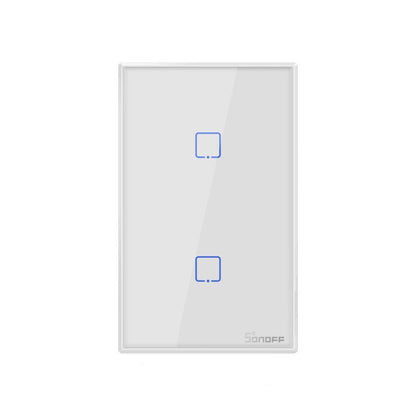 Sonoff T2 Touch 120 มม. แผงกระจกนิรภัยสวิตช์ผนังไฟบ้านอัจฉริยะสวิตช์สัมผัสเข้ากันได้กับ Alexa และ Google Home, AC 100 V-240 V, US Plug, 120mm/ 2 US Plug