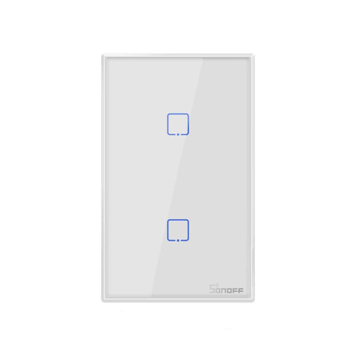 Sonoff T2 Touch 120 มม. แผงกระจกนิรภัยสวิตช์ผนังไฟบ้านอัจฉริยะสวิตช์สัมผัสเข้ากันได้กับ Alexa และ Google Home, AC 100 V-240 V, US Plug, 120mm/ 2 US Plug