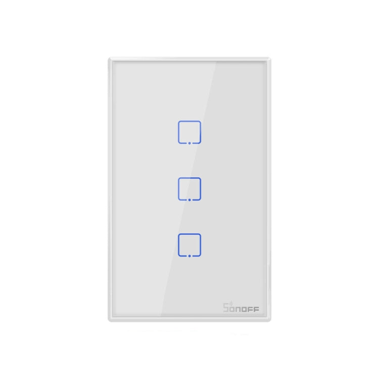 Sonoff T2 Touch 120 มม. แผงกระจกนิรภัยสวิตช์ผนังไฟบ้านอัจฉริยะสวิตช์สัมผัสเข้ากันได้กับ Alexa และ Google Home, AC 100 V-240 V, US Plug, 120mm/ 3 US Plug