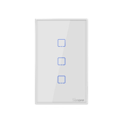 Sonoff T2 Touch 120 มม. แผงกระจกนิรภัยสวิตช์ผนังไฟบ้านอัจฉริยะสวิตช์สัมผัสเข้ากันได้กับ Alexa และ Google Home, AC 100 V-240 V, US Plug, 120mm/ 3 US Plug