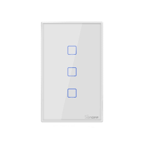 Sonoff T2 Touch 120 มม. แผงกระจกนิรภัยสวิตช์ผนังไฟบ้านอัจฉริยะสวิตช์สัมผัสเข้ากันได้กับ Alexa และ Google Home, AC 100 V-240 V, US Plug, 120mm/ 3 US Plug
