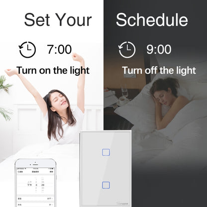 Sonoff T2 Touch 120 มม. แผงกระจกนิรภัยสวิตช์ผนังไฟบ้านอัจฉริยะสวิตช์สัมผัสเข้ากันได้กับ Alexa และ Google Home, AC 100 V-240 V, US Plug, 120mm/ 3 US Plug
