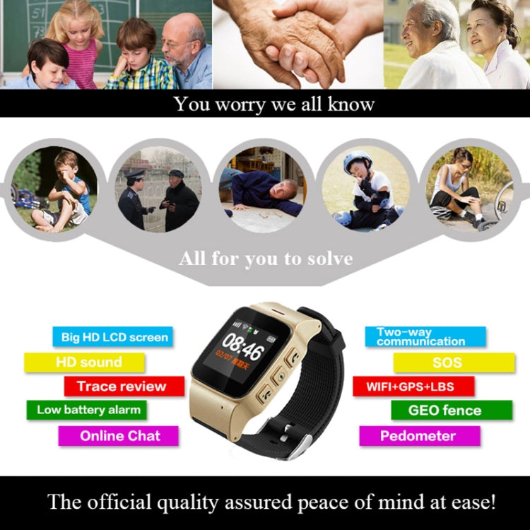 D99+ 1.22 นิ้ว HD หน้าจอ LCD GPS สมาร์ทวอทช์สำหรับผู้สูงอายุ กันน้ำ รองรับ GPS + LBS + การวางตำแหน่ง WiFi / การโทรออกสองทาง / การตรวจสอบด้วยเสียง / การปฐมพยาบาลด้วยปุ่มเดียว / สัญญาณเตือนการปิดข้อมือ / รั้วนิรภัย, D99+ Rose Gold