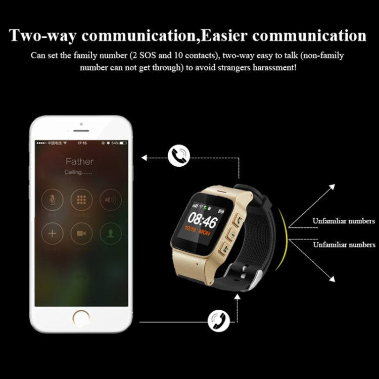 D99+ 1.22 นิ้ว HD หน้าจอ LCD GPS สมาร์ทวอทช์สำหรับผู้สูงอายุ กันน้ำ รองรับ GPS + LBS + การวางตำแหน่ง WiFi / การโทรออกสองทาง / การตรวจสอบด้วยเสียง / การปฐมพยาบาลด้วยปุ่มเดียว / สัญญาณเตือนการปิดข้อมือ / รั้วนิรภัย, D99+ Rose Gold