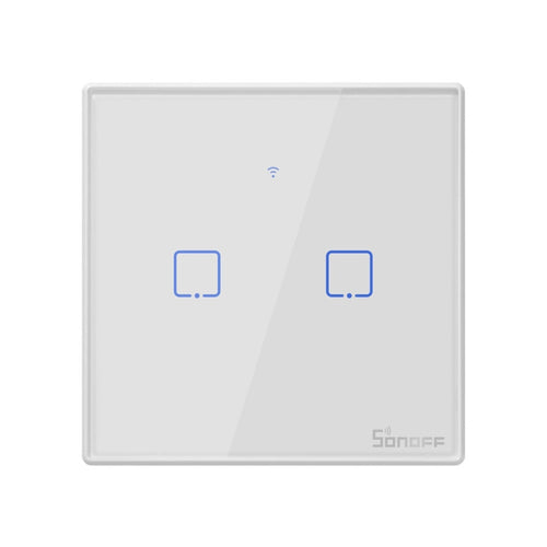 Sonoff T2 Touch 86 มม. แผงกระจกนิรภัยสวิตช์ติดผนังไฟบ้านอัจฉริยะสวิตช์สัมผัส, เข้ากันได้กับ Alexa และ Google Home, AC 100V-240V, UK Plug, 86mm/ 2 UK Plug