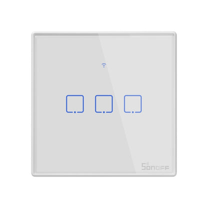 Sonoff T2 Touch 86 มม. แผงกระจกนิรภัยสวิตช์ผนังไฟบ้านอัจฉริยะสวิตช์สัมผัสเข้ากันได้กับ Alexa และ Google Home, AC 100 V-240 V, UK Plug, 86mm/ 3 UK Plug