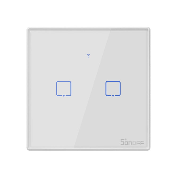 Sonoff T2 Touch 86 มม. แผงกระจกนิรภัยสวิตช์ผนังไฟบ้านอัจฉริยะสวิตช์สัมผัส, ใช้งานร่วมกับ Alexa และ Google Home, AC 100 V - 240 V, ปลั๊ก EU, 86mm/ 2 EU Plug
