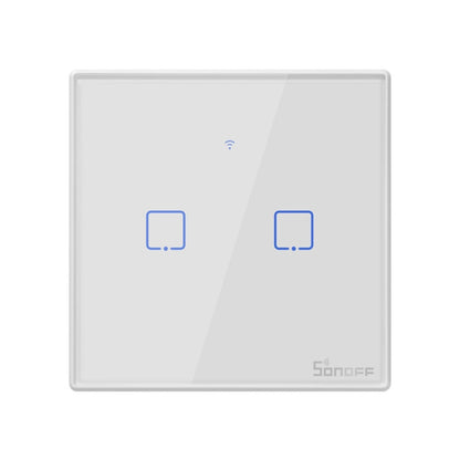 Sonoff T2 Touch 86 มม. แผงกระจกนิรภัยสวิตช์ผนังไฟบ้านอัจฉริยะสวิตช์สัมผัส, ใช้งานร่วมกับ Alexa และ Google Home, AC 100 V - 240 V, ปลั๊ก EU, 86mm/ 2 EU Plug