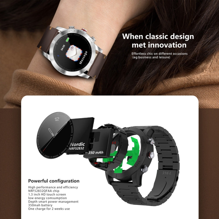 DTNO.1 S10 1.3 นิ้วหน้าจอสี TFT สร้อยข้อมืออัจฉริยะ IP68 กันน้ำ, สายนาฬิกาข้อมือเหล็ก, รองรับการแจ้งเตือนการโทร / การตรวจสอบอัตราการเต้นของหัวใจ / การตรวจสอบการนอนหลับ / โหมดมัลติสปอร์ต