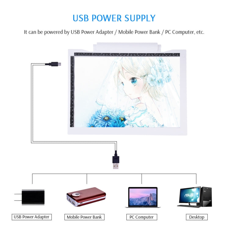 A4-19 6.5W สามระดับของความสว่างหรี่แสงได้ A4 LED วาดแผ่นแสง Sketchpad พร้อมสาย USB