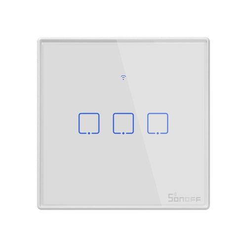 Sonoff T2 Touch 86 มม. แผงกระจกนิรภัยสวิตช์ผนังไฟบ้านอัจฉริยะสวิตช์สัมผัส, ใช้งานร่วมกับ Alexa และ Google Home, AC 100 V - 240 V, ปลั๊ก EU, 86mm/ 3 EU Plug