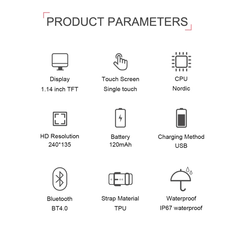 TD19 1.14 นิ้วหน้าจอ IPS สร้อยข้อมือสมาร์ทกันน้ำ IP67 รองรับการแจ้งเตือนการโทร / การตรวจสอบอัตราการเต้นของหัวใจ / การตรวจสอบความดันโลหิต / การตรวจสอบการนอนหลับ / กล้องระยะไกล