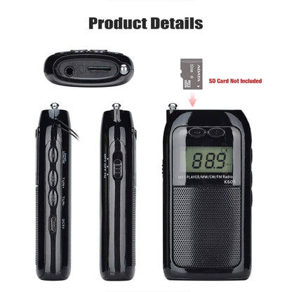 K-605 วิทยุ FM / AM / SW แบบพกพาแบบสเตอริโอเต็มรูปแบบรองรับการ์ด TF