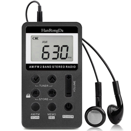 HRD-103 FM + AM วิทยุพกพาสองแบนด์พร้อมเชือกเส้นเล็กและชุดหูฟัง