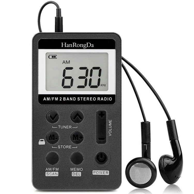 HRD-103 FM + AM วิทยุพกพาสองแบนด์พร้อมเชือกเส้นเล็กและชุดหูฟัง