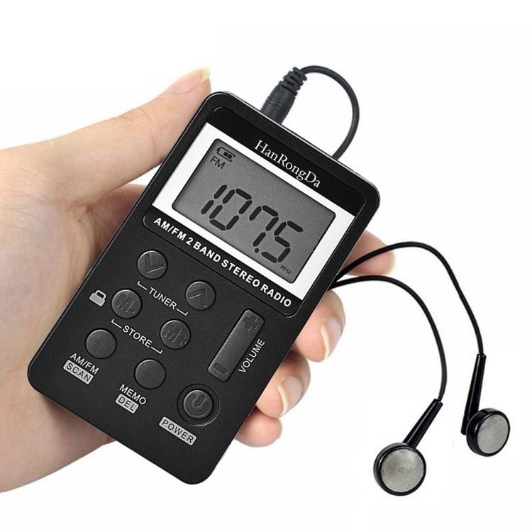 HRD-103 FM + AM วิทยุพกพาสองแบนด์พร้อมเชือกเส้นเล็กและชุดหูฟัง