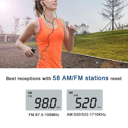 HRD-103 FM + AM วิทยุพกพาสองแบนด์พร้อมเชือกเส้นเล็กและชุดหูฟัง