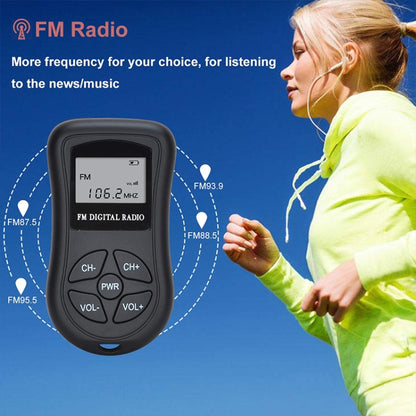 HRD-107 DSP ดิจิตอลจอแสดงผลวิทยุ FM สเตอริโอแบบพกพาพร้อมชุดหูฟัง