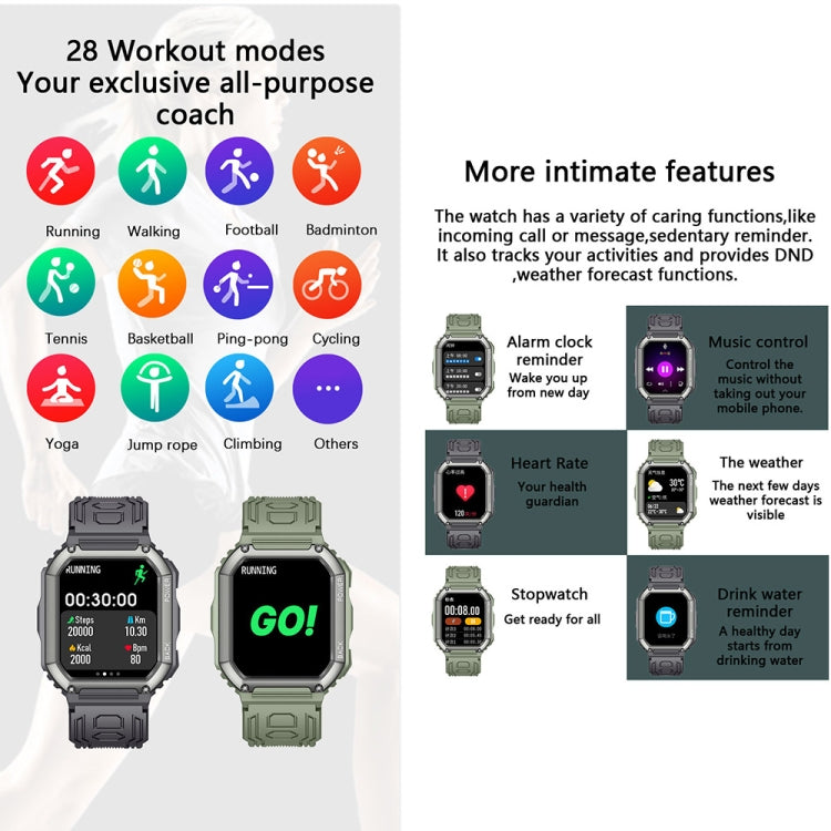 KR06 กันน้ำ Pedometer Sport Smart Watch รองรับอัตราการเต้นของหัวใจ / การตรวจสอบความดันโลหิต / การโทร BT