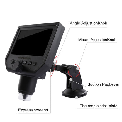 G600 600X 3.6MP 4.3 นิ้ว HD จอแสดงผล LCD USB ชาร์จกล้องจุลทรรศน์ดิจิตอลแบบพกพาพร้อมไฟ LED, รองรับการ์ด Micro SD (สูงสุด 64GB), ปลั๊ก US, AC 100-240V, US Plug